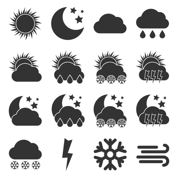 Reihe von sechzehn Wetter-Ikonen — Stockvektor