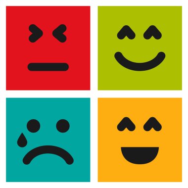 Dört renkli ifadeler emoji yüzü olan ayarla