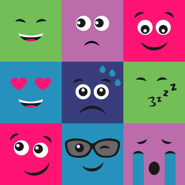 Uppsättning av nio emoji-ikonen i torget — Stock vektor