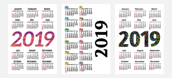 Set de tres Calendarios 2019 aislados sobre fondo blanco . — Vector de stock