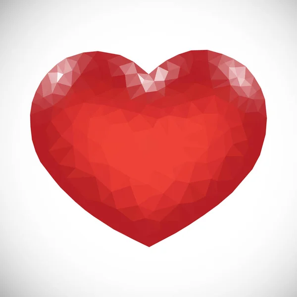 Rotes Low Poly Herz auf weißem Hintergrund — Stockvektor