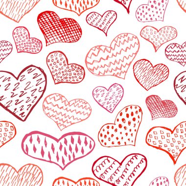 Kırmızı ile Seamless Modeli el çizilen Kalpler