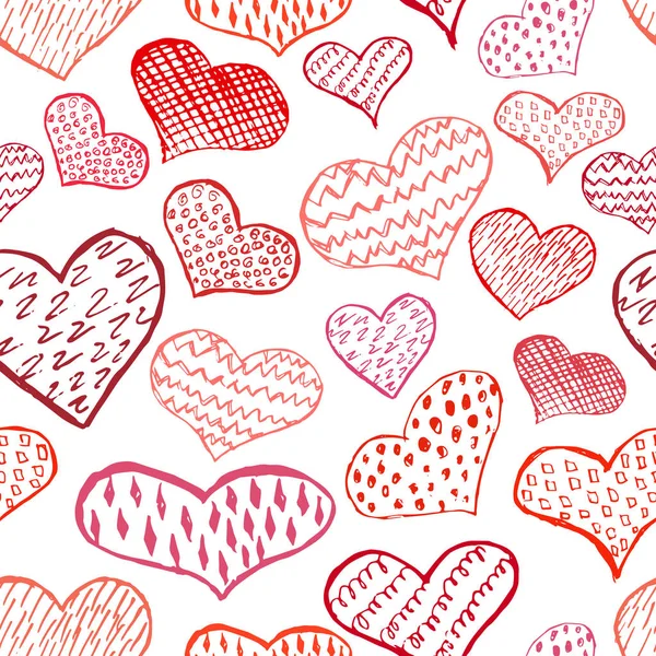 Kırmızı ile Seamless Modeli el çizilen Kalpler