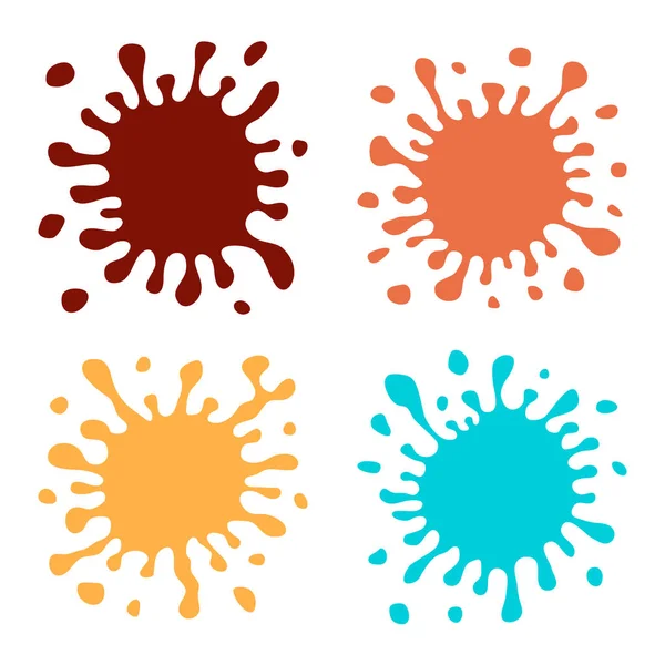 Dört renkli elle çizilmiş boya su sıçramalarına kümesi — Stok Vektör