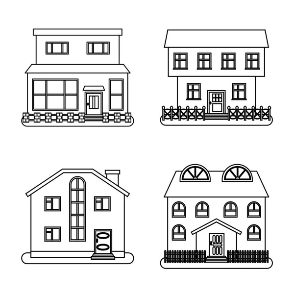 Ensemble de quatre maisons dans un style de ligne mince — Image vectorielle