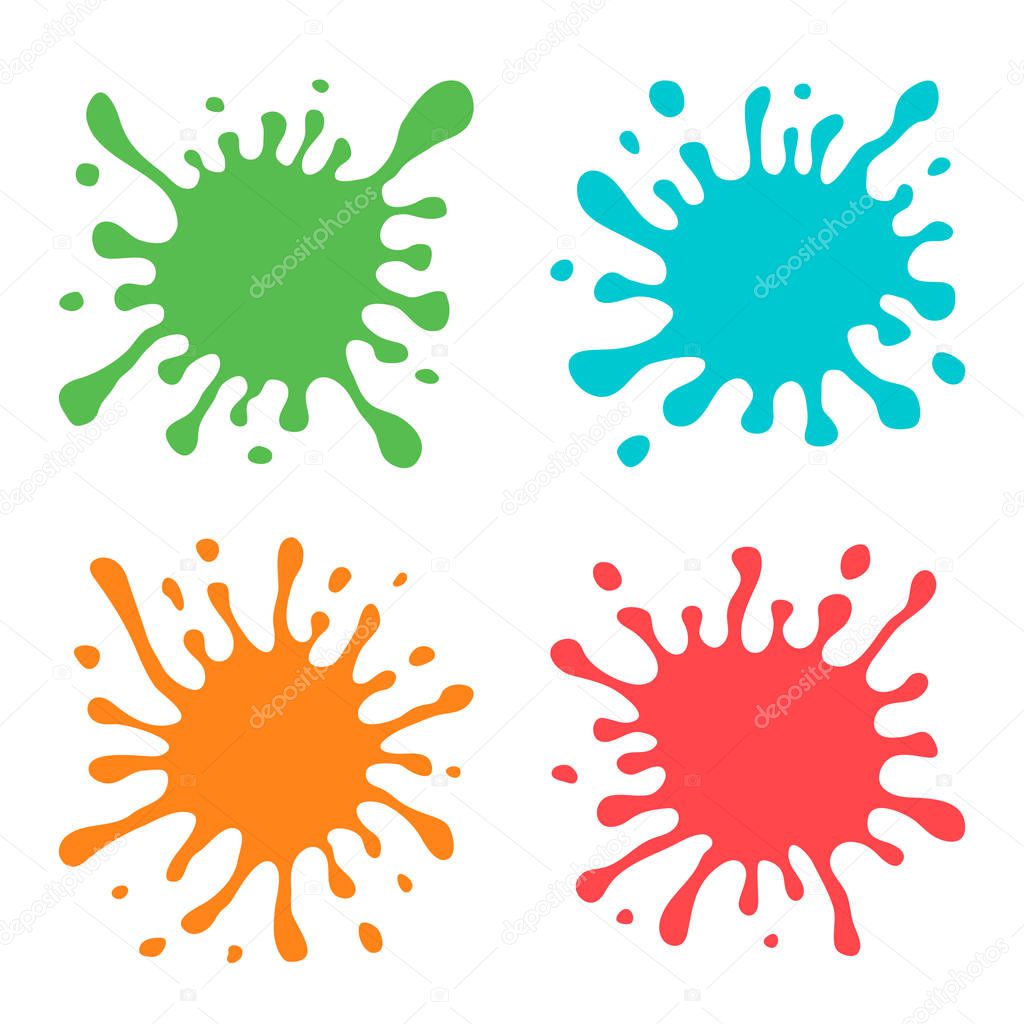 Set of Four Multicolored Hand Drawn Paint Splashes