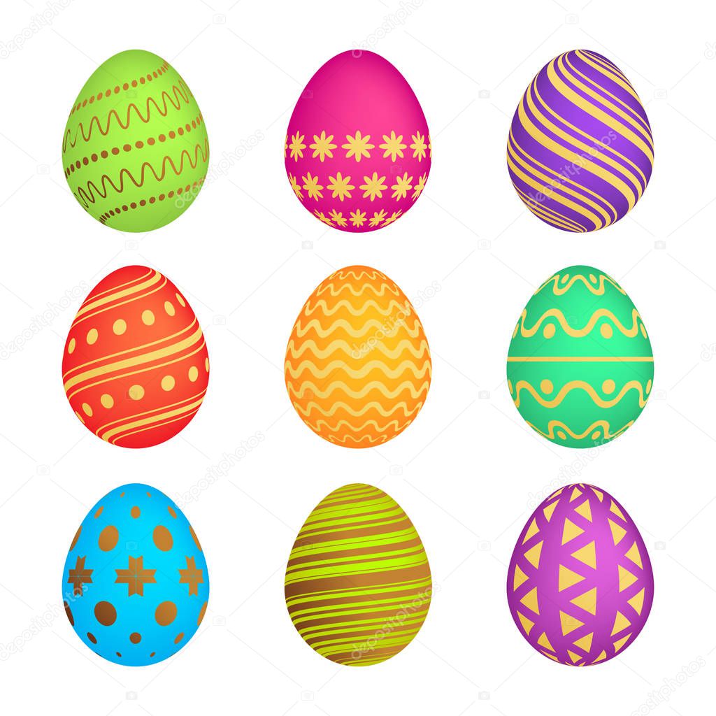 Set of Nine Easter eggs with colorful texture