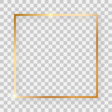 Gold shiny square frame with glowing effects clipart