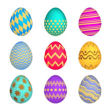 Dokuz Paskalya yumurtaları renkli doku ile kümesi