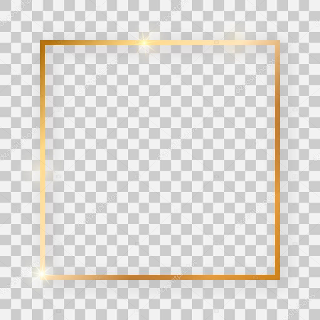 Gold shiny square frame with glowing effects