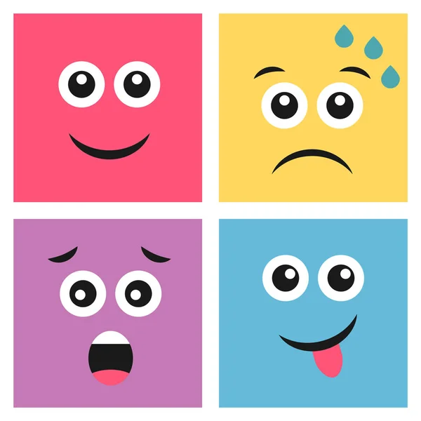 Uppsättning av fyra färgstarka uttryckssymboler med emoji ansikten — Stock vektor