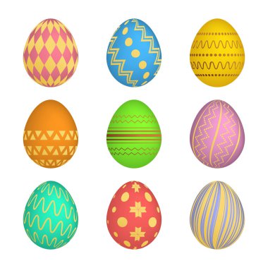 Dokuz Paskalya yumurtaları renkli doku ile kümesi