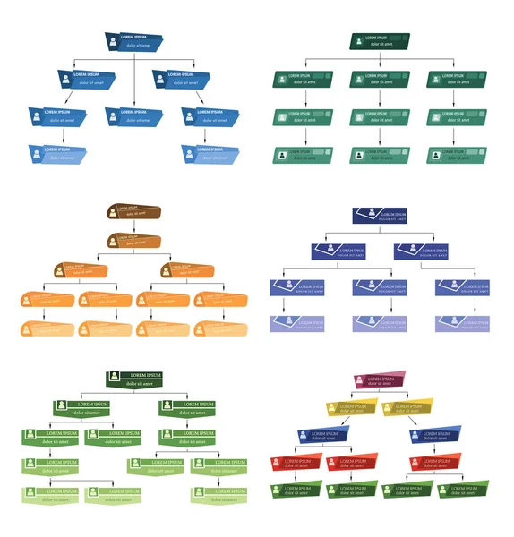 Set di sei colorati concetto di struttura aziendale — Vettoriale Stock