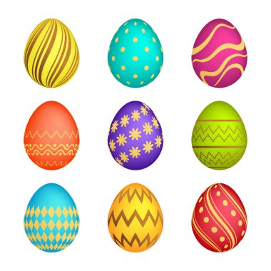 Dokuz Paskalya yumurtaları renkli doku ile kümesi