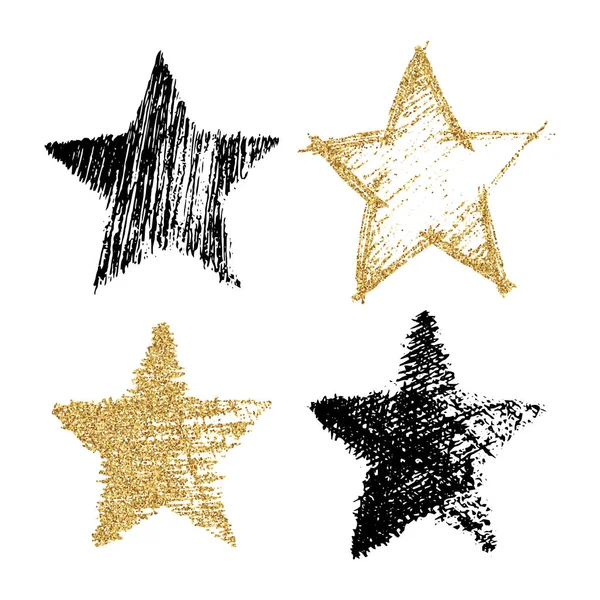 Conjunto de quatro estrelas desenhadas à mão — Vetor de Stock