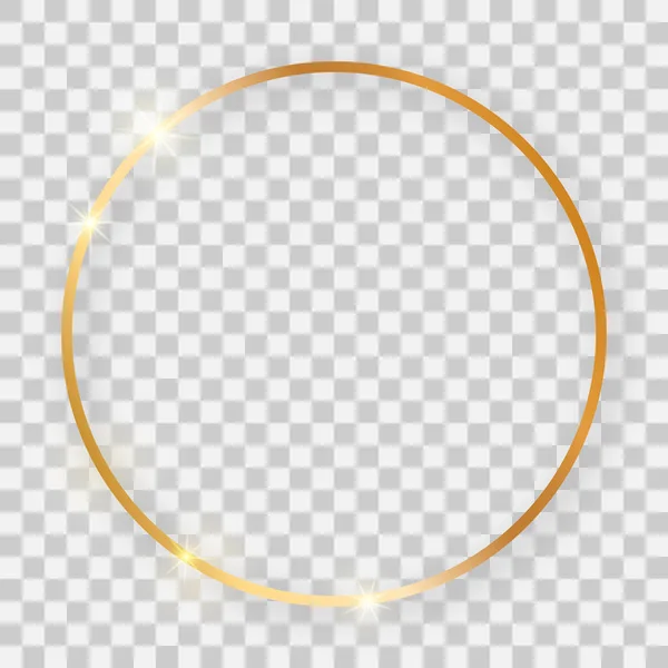 Gold shiny round frame with glowing effects — Stock Vector