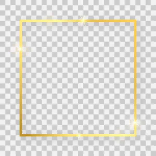 กรอบสี่เหลี่ยมสีทองเงาที่มีผลกระทบเรืองแสง — ภาพเวกเตอร์สต็อก