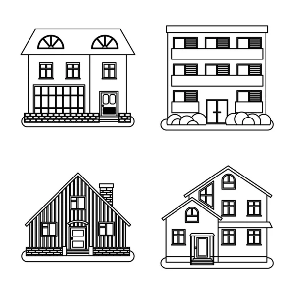 Conjunto de cuatro casas en estilo de línea delgada — Vector de stock