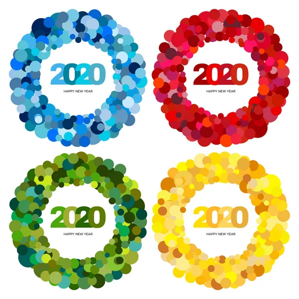 Set of four multi colored circles Happy New Year 2020