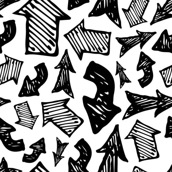 黒の手でシームレス パターン描画の矢印 — ストックベクタ