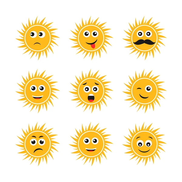 Set of suns with smiles — Stock Vector