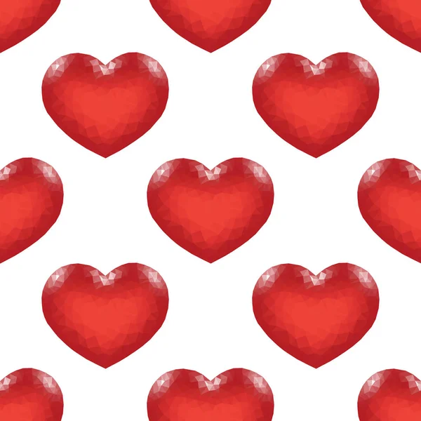 Бесшовный узор с красным низкополированным сердцем — стоковый вектор