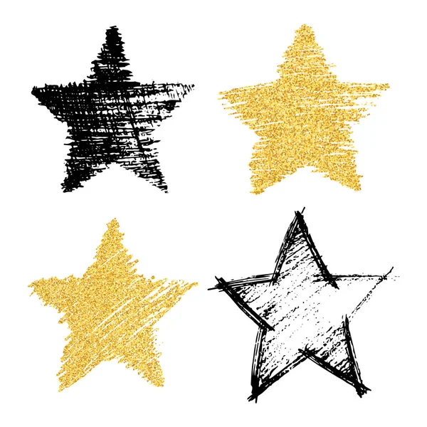 Conjunto de quatro estrelas desenhadas à mão — Vetor de Stock