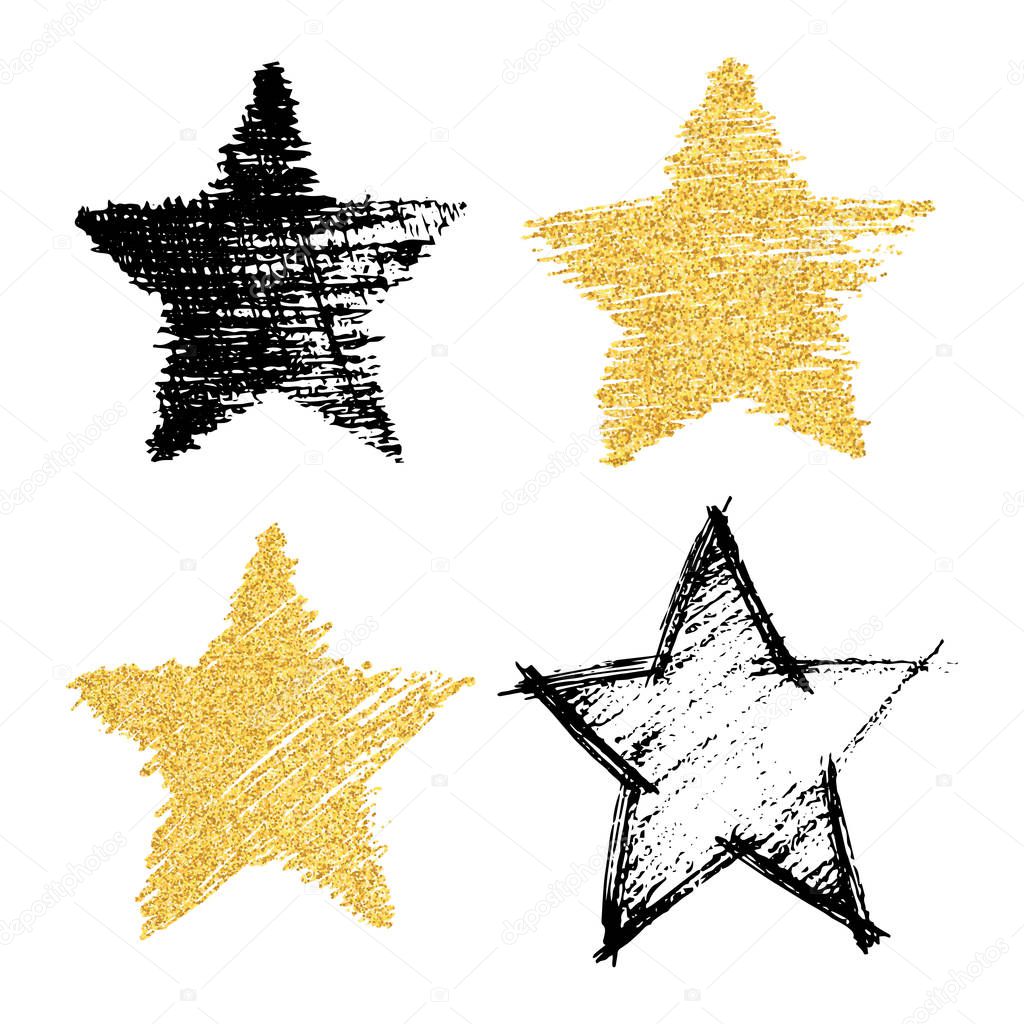 Set of four hand drawn star