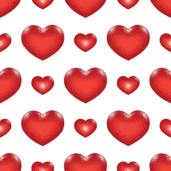 Χωρίς ραφές μοτίβο με κόκκινο χαμηλό πολυ καρδιά — Διανυσματικό Αρχείο