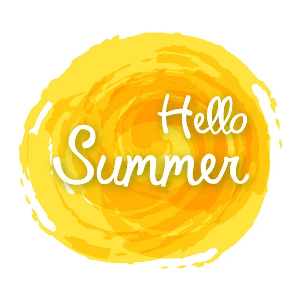 Hello summer on yellow watercolor spot — Stock Vector
