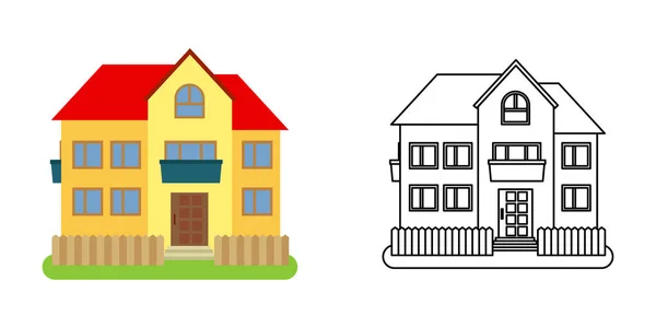 Вид на дом в плоском и линейном стиле — стоковый вектор
