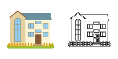 Düz ve çizgi tarzında ev ön görünümü