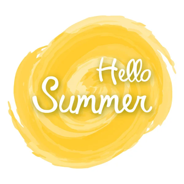 Hallo Sommer auf gelbem Aquarellfleck — Stockvektor