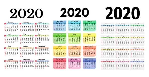 Σύνολο τριών ημερολογίων για 2020 — Διανυσματικό Αρχείο