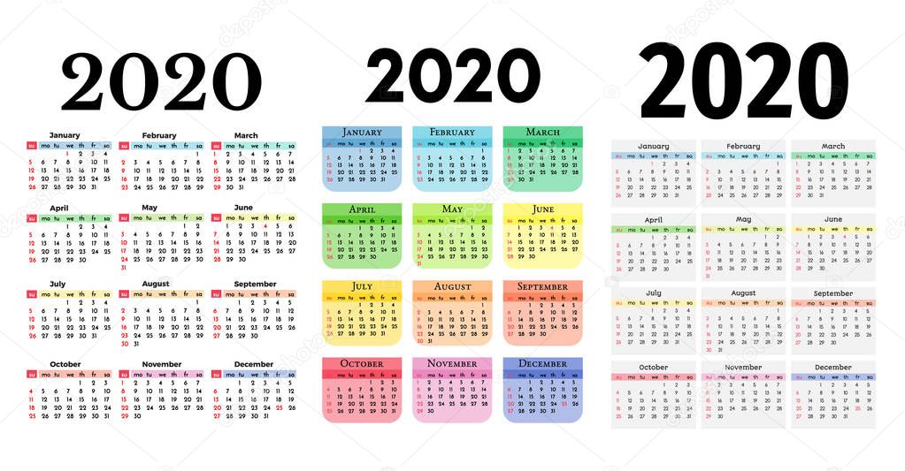 Set of three calendars for 2020