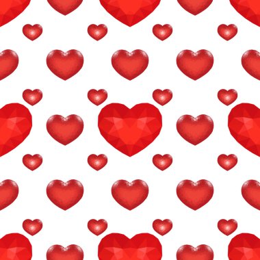 Kırmızı Düşük Poli Kalpli Dikişsiz Desen