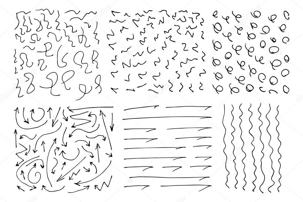 Hand drawn squiggles. Big set of curly swirls