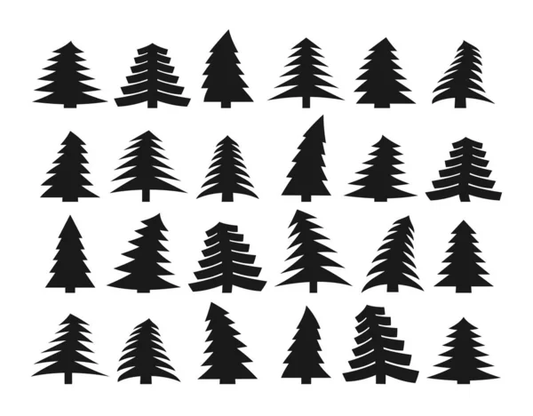 Set of different dark silhouettes of pines — Stock Vector