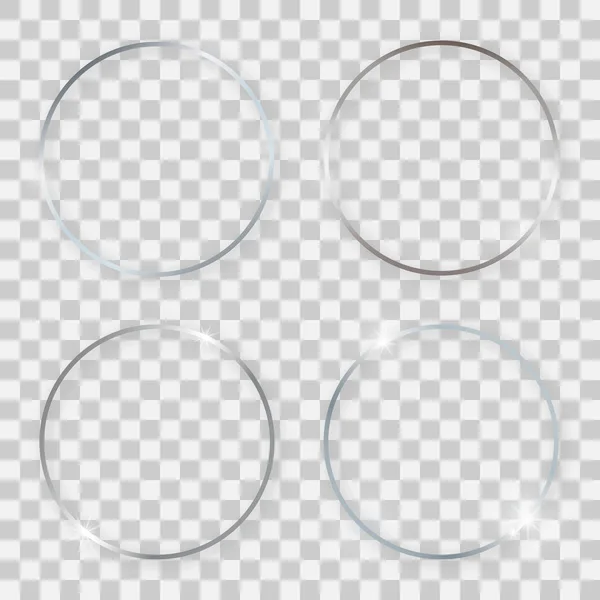 Set de cuatro marcos redondos brillantes plateados — Vector de stock