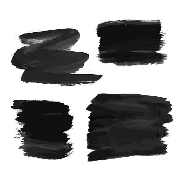 Satz von vier schwarzen handgezeichneten Tuschflecken — Stockvektor