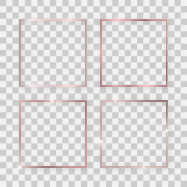Ensemble de quatre cadres carrés brillants en or rose — Image vectorielle
