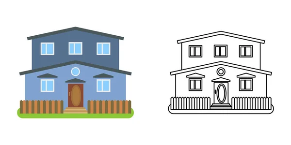 Hausfront in flachem und linientypischem Stil — Stockvektor