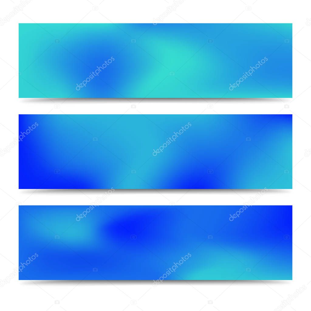 Smooth abstract blurred gradient blue banners set