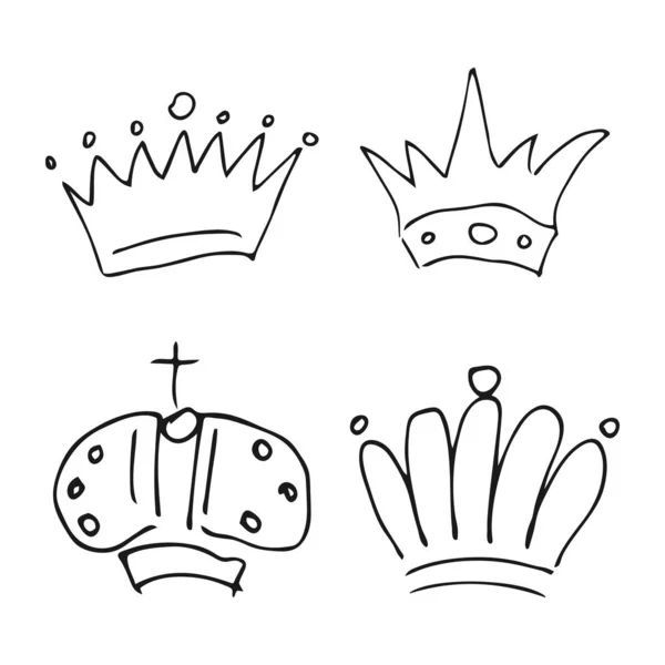 Set of four simple sketch queen or king crowns — Stock Vector