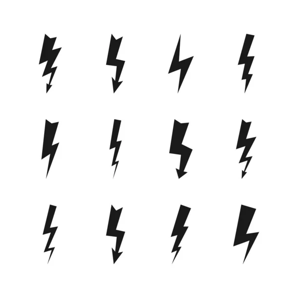 Thunderbolt e ícones pretos de alta tensão — Vetor de Stock