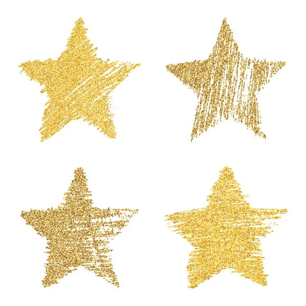 Conjunto de quatro estrelas desenhadas à mão com efeito dourado — Vetor de Stock