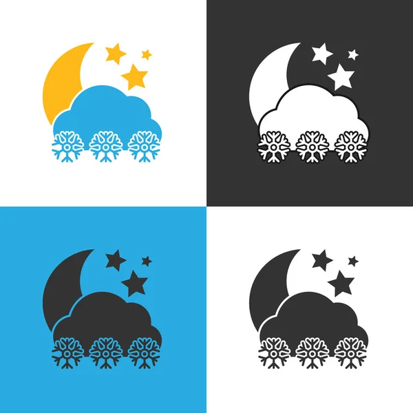 Ensemble de quatre Icône Chute de neige nocturne — Image vectorielle