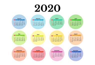 Beyaz bir arka plan üzerinde izole 2020 için takvim