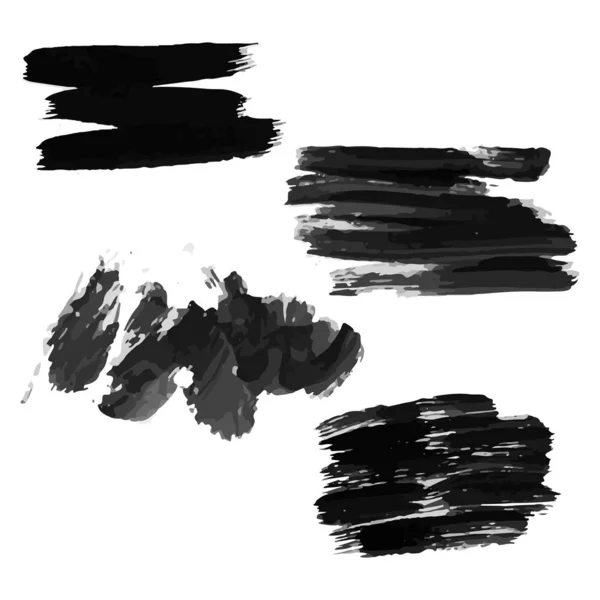 Satz von vier schwarzen handgezeichneten Tuschflecken — Stockvektor