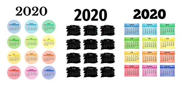 Ensemble de trois calendriers pour 2020 — Image vectorielle